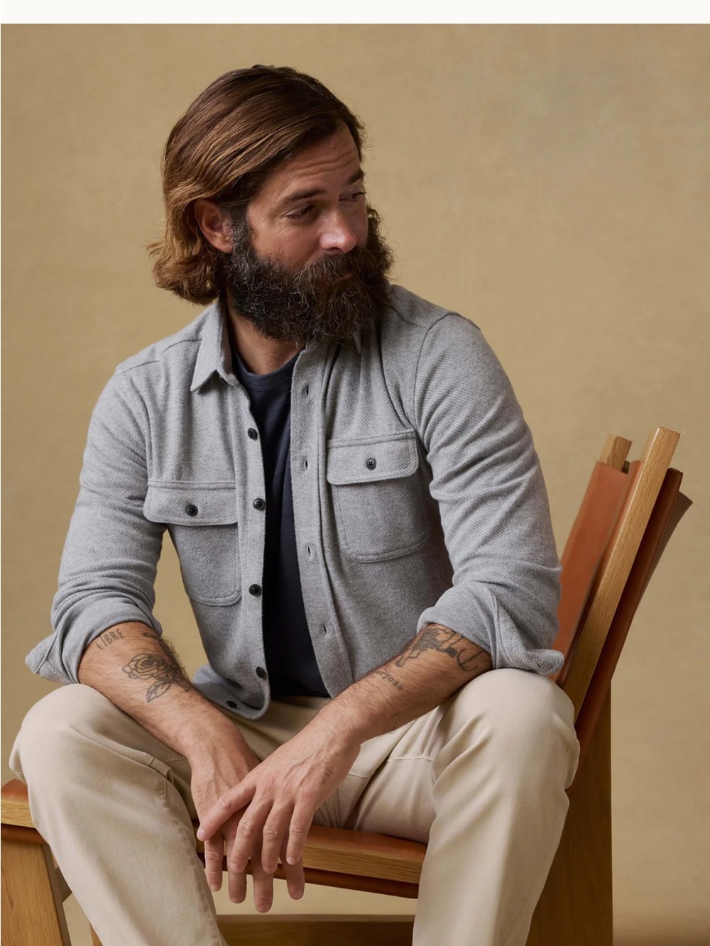 Faherty Men’s Legend Sweater Shirt in Fossil Grey Twill